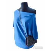 Bluzka kimonowa z dekoltem w łódkę - kolor ciemny niebieski